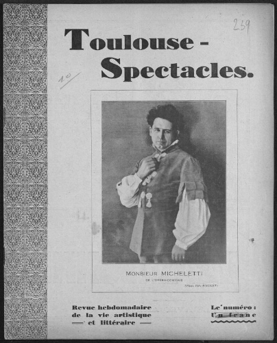Toulouse-Spectacles : Organe Hebdomadaire de la Vie Artistique. (A008, N0239).