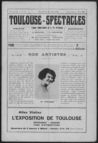 Toulouse-Spectacles : Organe Hebdomadaire de la Vie Artistique. (A001, N0023).