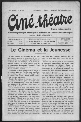 Ciné-Théâtre : Organe Hebdomadaire Cinématographique Artistique et Mondain de Toulouse et de la Région. (A004, N0048).