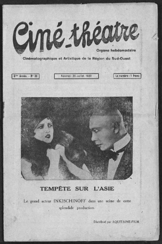 Ciné-Théâtre : Organe Hebdomadaire Cinématographique Artistique et Mondain de Toulouse et de la Région. (A005, N0030).