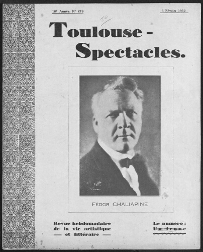 Toulouse-Spectacles : Organe Hebdomadaire de la Vie Artistique. (A010, N0278).