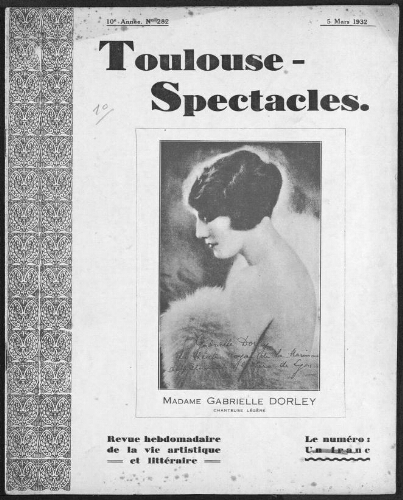 Toulouse-Spectacles : Organe Hebdomadaire de la Vie Artistique. (A010, N0282).
