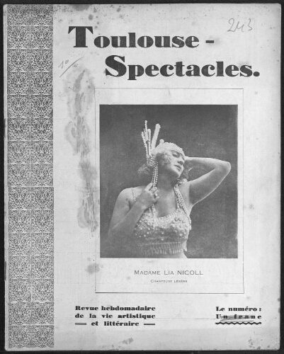 Toulouse-Spectacles : Organe Hebdomadaire de la Vie Artistique. (A009, N0243).
